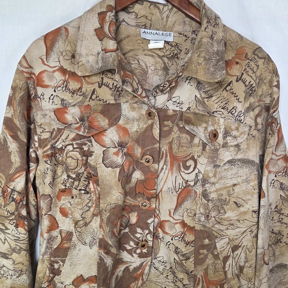 Vintage Annalese Button Down Floral Jacket/Blazer Unique Buttons Sz Medium